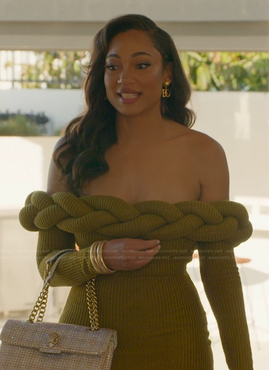 Brandi’s green braided off shoulder dress on Selling the OC