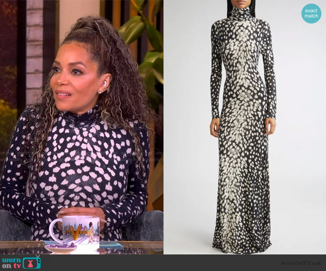 Brandon Maxwell The Camille Animal-Print Cashmere Maxi Dress worn by Sunny Hostin on The View