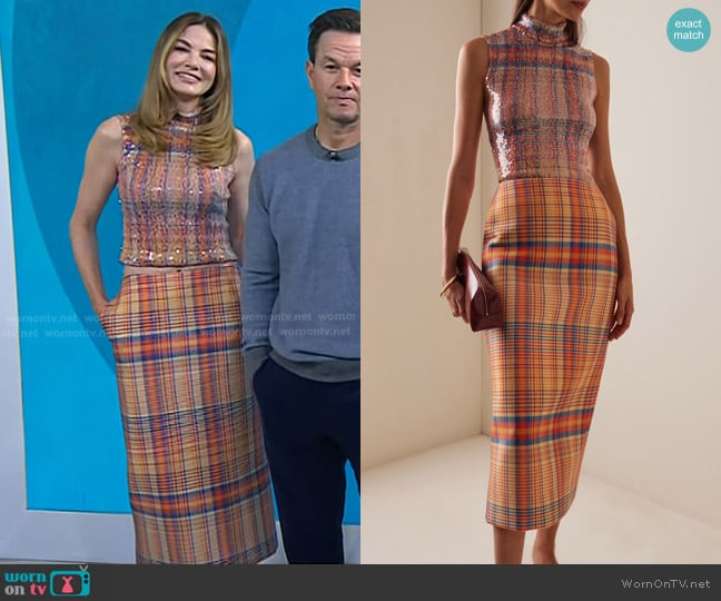 Brandon Maxwell The Piper Paillette Mock Neck Tank Top worn by Michelle Monaghan on Today