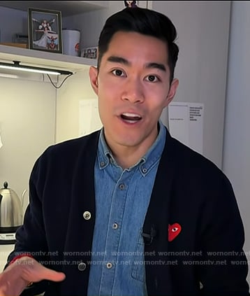 Brian Cheung’s navy heart patch cardigan on Today