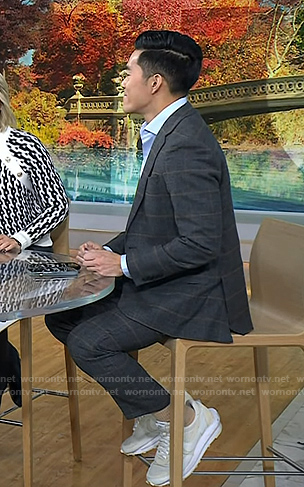 Brian Cheung’s white nylon and suede panel sneakers on Today