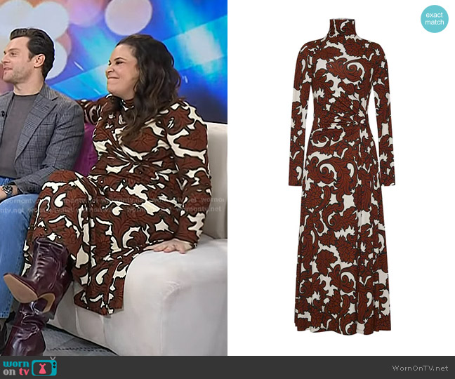 Cara Cara Hera Dress in Mystic Flora Olive worn by Lindsay Mendez on Today
