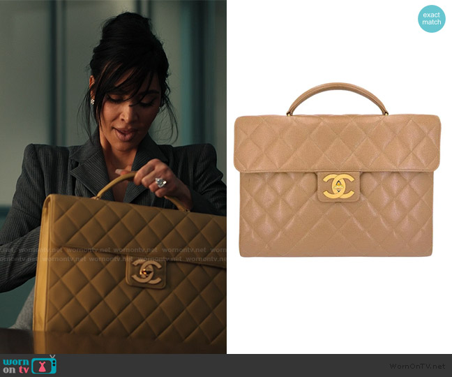 Chanel Taupe Beige Caviar Briefcase Tote worn by Allura Grant (Kim Kardashian) on Alls Fair