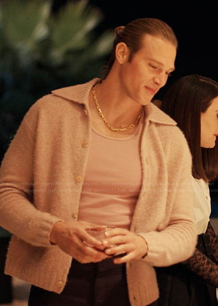 Chase’s pink cardigan on Alls Fair