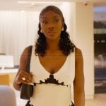 Chelsea’s white lace detail dress on Selling Sunset