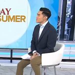 Brian Cheung’s white nylon and suede panel sneakers on Today