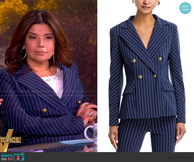 Chiara Boni La Petite Robe Goldas Pinstriped Double-Breasted Jacket worn by Ana Navarro on The View