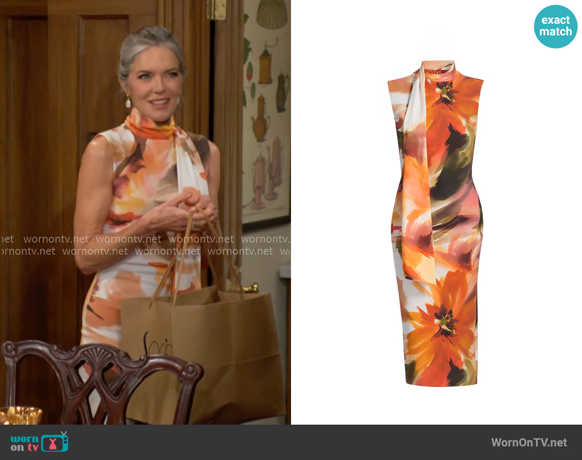 Chiara Boni La Petite Robe Kayat Dress in Linda Amber Print worn by Diane Jenkins (Susan Walters) on The Young and the Restless
