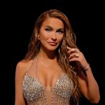 Chrishell’s embellished mesh reunion gown on Selling Sunset
