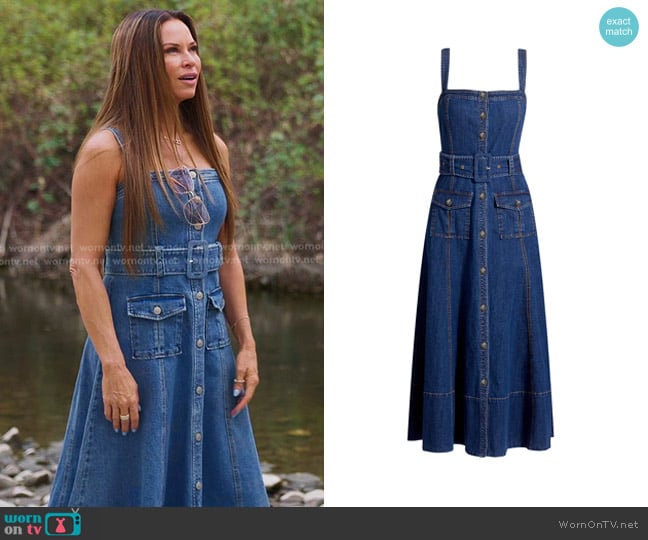 Cinq a Sept Vega Denim Midi-Dress worn by Britani Bateman on The Real Housewives of Salt Lake City