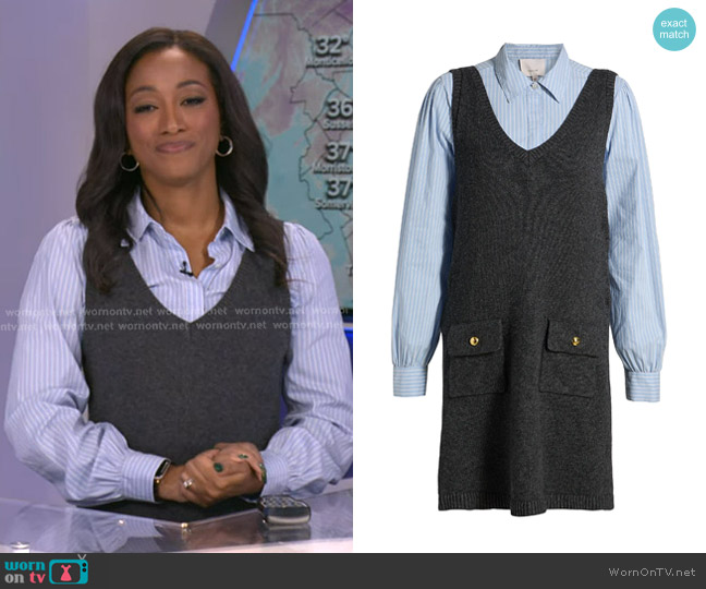 Cinq a Sept Vivianne Mixed Media Minidress in Charcoal/Blue Stripe worn by Brittany Bell on Good Morning America