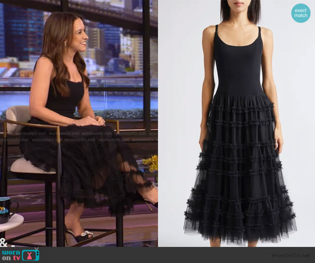 Cinq a Sept Zoella Ruffle Jersey & Mesh Dress worn by Lacey Chabert on Live with Kelly and Mark