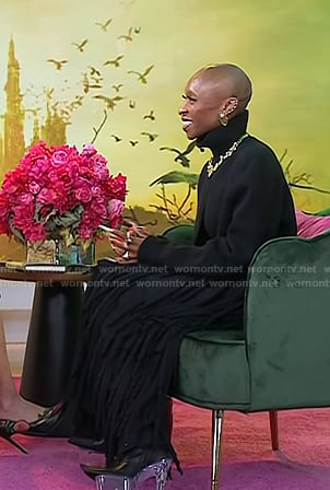 Cynthia Erivo’s black cutout sweater and tiered skirt on Today