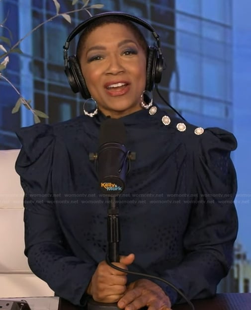 Deja Vu’s blue ruffled top on Live with Kelly and Mark