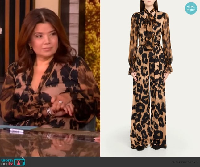 Diane von Furstenberg Lucia Leopard-Print Wrap Jumpsuit worn by Ana Navarro on The View