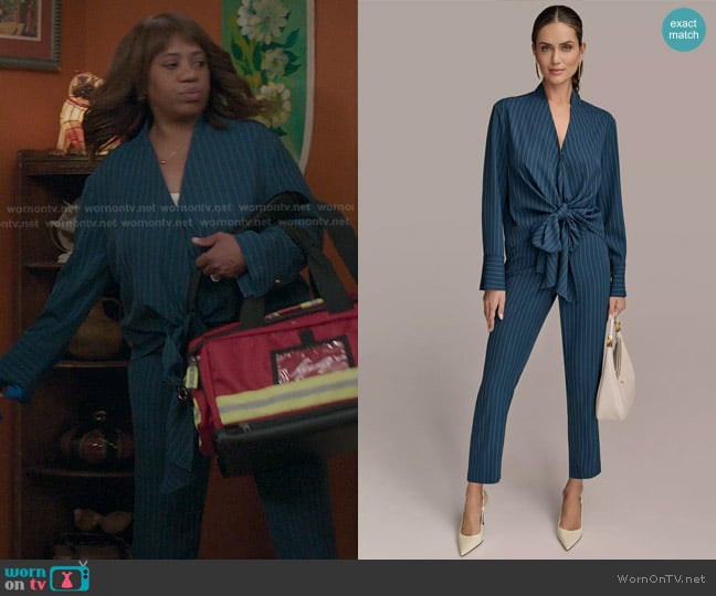 Donna Karan New York Tie-Front Pinstripe Blouse worn by Miranda Bailey (Chandra Wilson) on Greys Anatomy