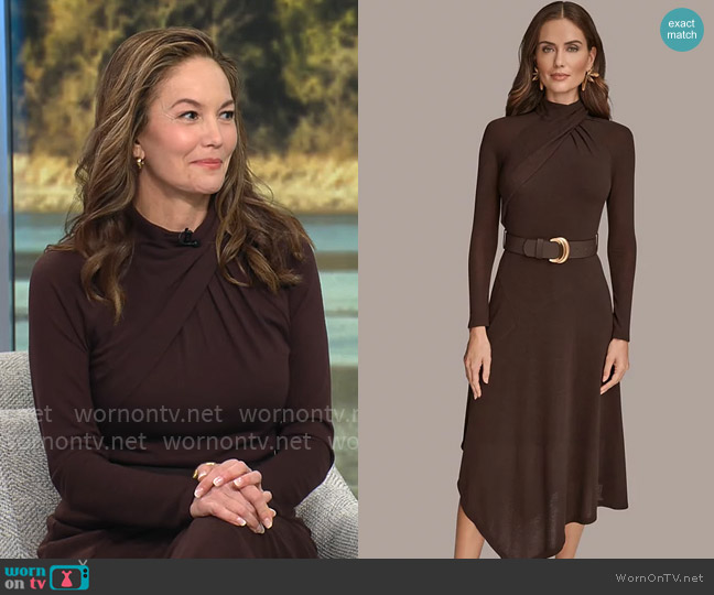 Donna Karan Twist Front Belted Sweater Dress worn by Diane Lane on CBS Mornings