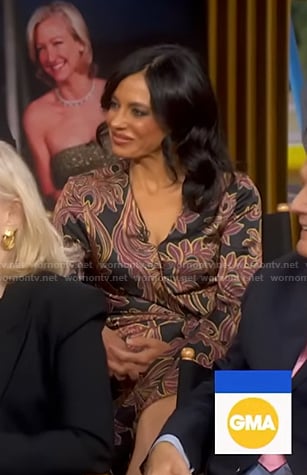 Dr. Tara Narula’s black floral print wrap dress on Good Morning America
