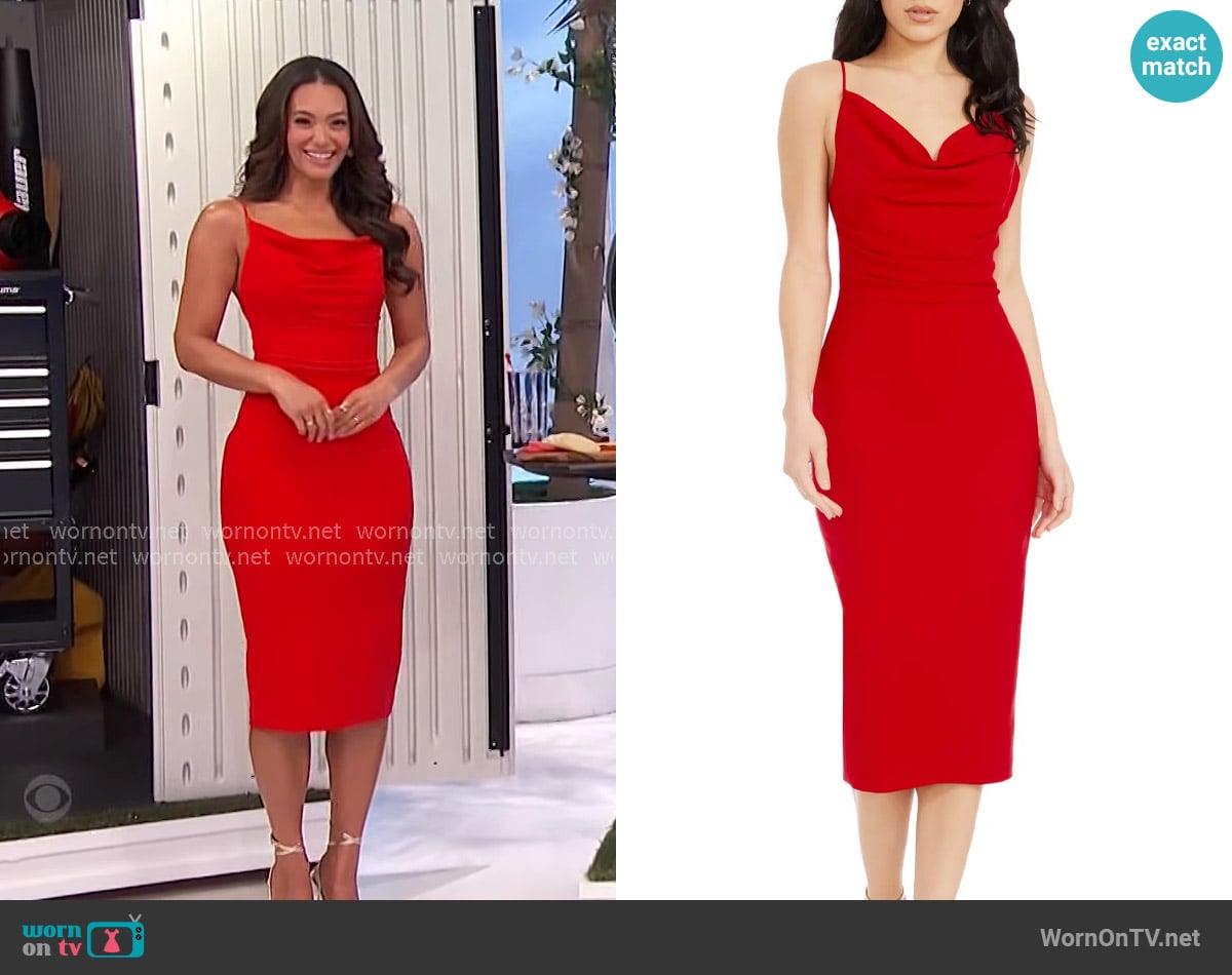 Dress the Population Nikki Dress in Rouge worn by Alexis Gaube on The Price is Right