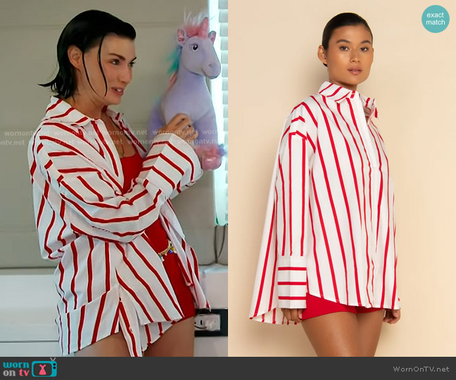 Elce Reverie Striped Cotton Poplin Shirt worn by Bronwyn Newport on The Real Housewives of Salt Lake City