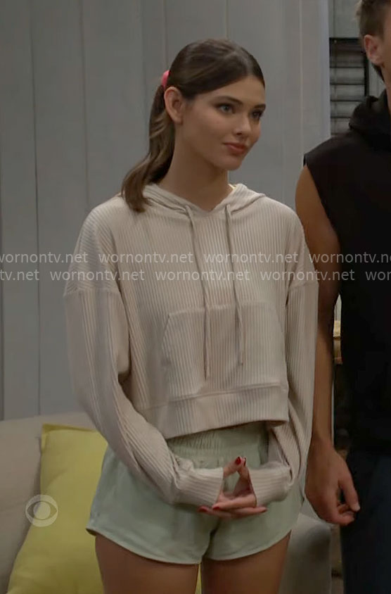 Electra’s beige ribbed hoodie on The Bold and the Beautiful
