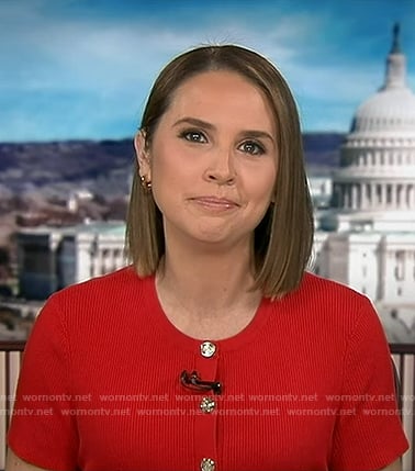 Elisabeth’s red ribbed short sleeve cardigan on Good Morning America