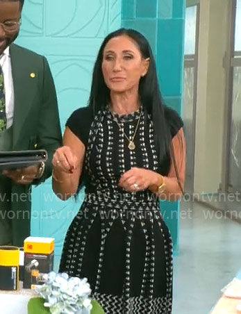 Elizabeth Werner’s black and white geometric striped dress on CBS Mornings