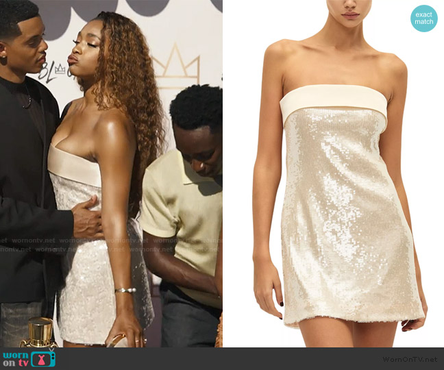 Elodie the Label Julia Sequinned Mini Dress worn by Lisa Wilkes (Simone Joy Jones) on Bel-Air
