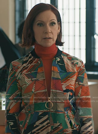 Elsbeth’s abstract print zip jacket on Elsbeth