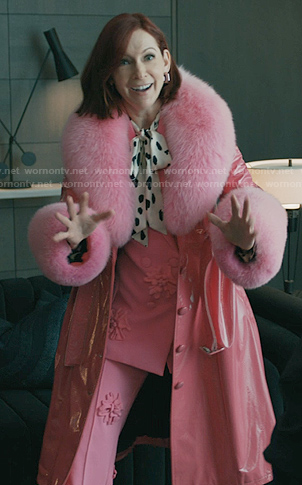 Elsbeth’s pink floral applique suit and coat on Elsbeth