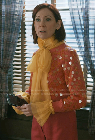 Elsbeth’s pink sequin cardigan on Elsbeth
