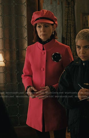 Elsbeth’s pink stand collar coat on Elsbeth