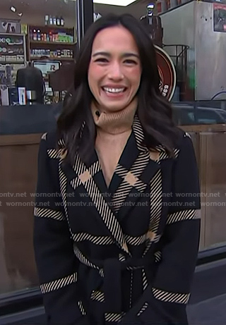 Emilie’s black plaid wrap coat on Today