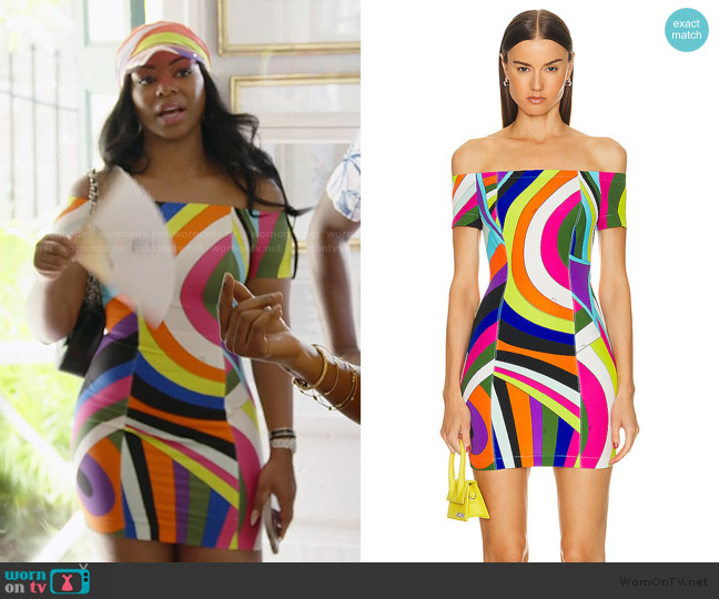 Emilio Pucci Off The Shoulder Mini Dress worn by Keiarna Stewart on The Real Housewives of Potomac