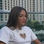 Emily’s white heart embellished tee on Access Hollywood