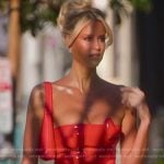 Emma’s red 3D heart patent top and mini skirt on Selling Sunset
