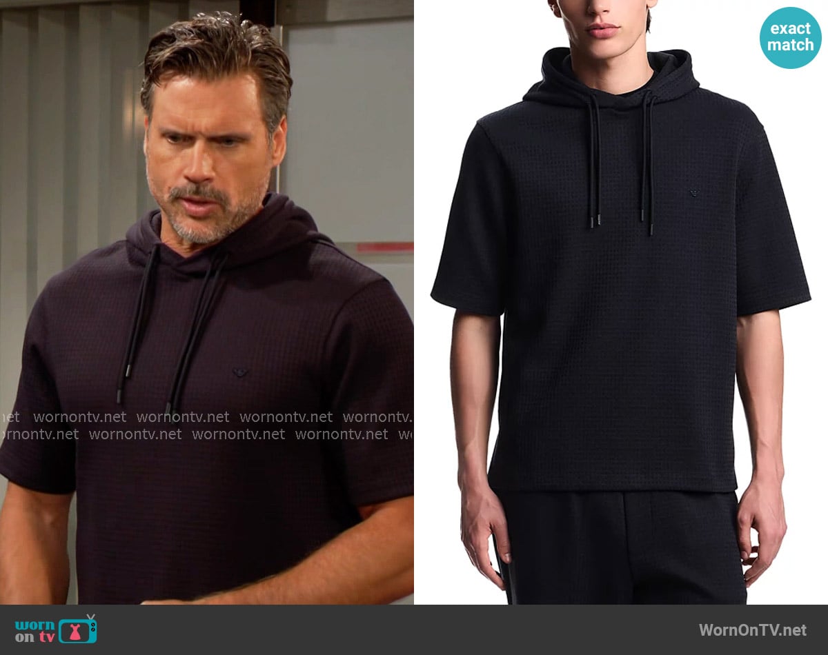Emporio Armani Jersey Modal Oversized Short-Sleeve Hoodie worn by Nick Newman (Joshua Morrow) on The Young and the Restless