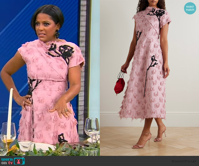 Erdem Embroidered fil coupé jacquard midi dress worn by Tamron Hall on Tamron Hall Show