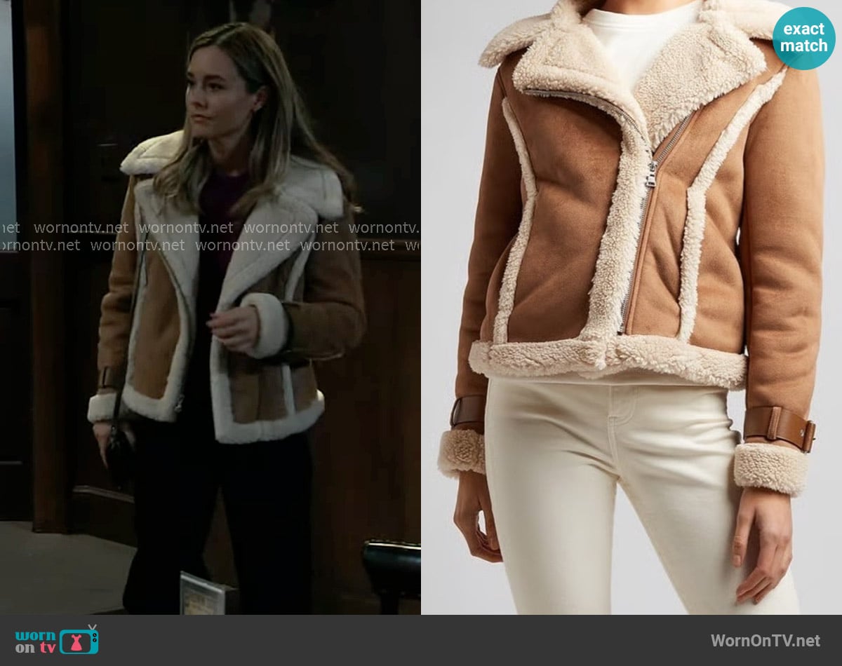 Express Faux Shearling Moto Jacket worn by Jacinda Bracken (Paige Herschell) on General Hospital
