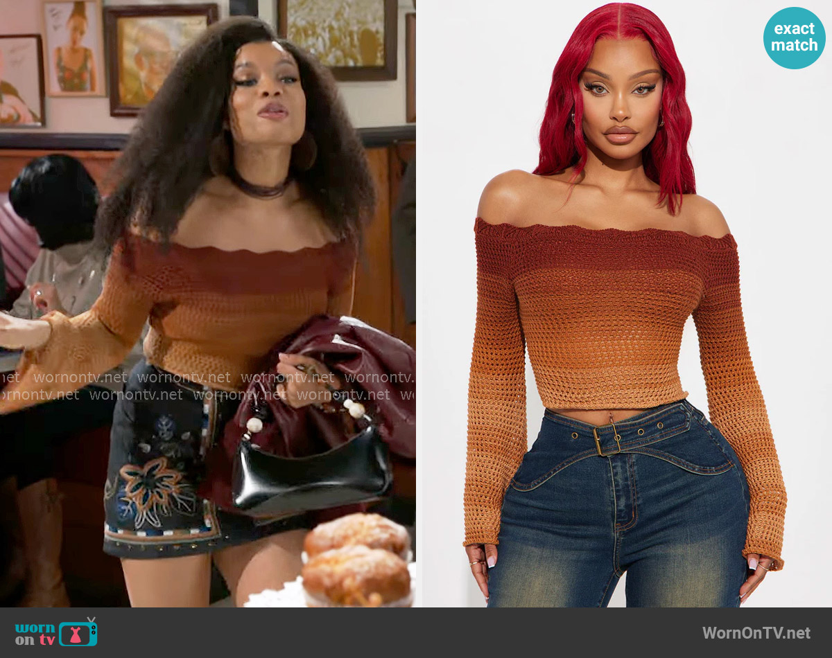 Fashion Nova Summer Sunsets Off Shoulder Crochet Top worn by Eva Thomas (Ambyr Michelle) on Beyond the Gates