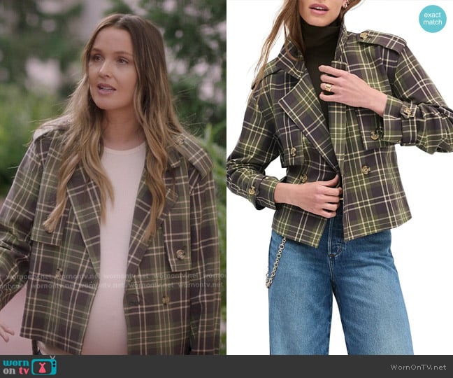 Favorite Daughter The Cropped Charles Plaid Trench Coat in Countryside Plaid worn by Jo Wilson (Camilla Luddington) on Greys Anatomy