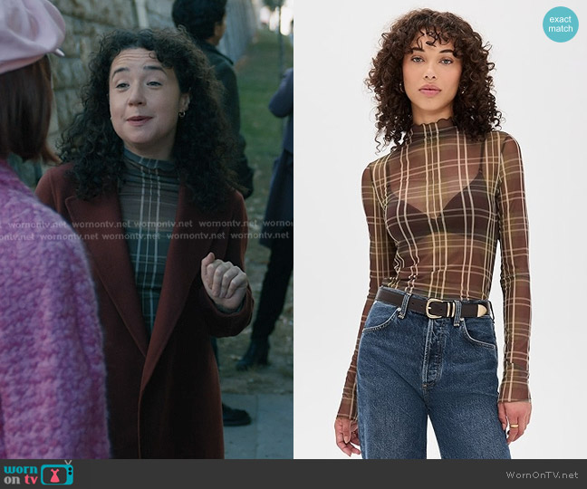 Favorite Daughter The Sheer Fantasy Top in Countryside Plaid worn by Marissa Gold (Sarah Steele) on Elsbeth
