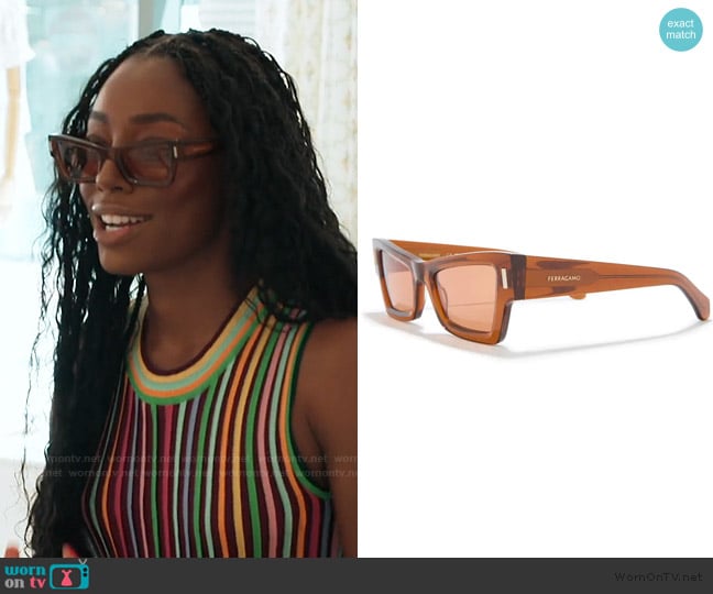 Ferragamo Rivets 53mm Modified Rectangular Sunglasses worn by Venita Aspen on Southern Charm