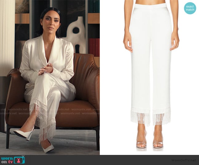 Fleur Du Mal X Galia Lahav Beaded Fringe Silk Pant worn by Allura Grant (Kim Kardashian) on Alls Fair