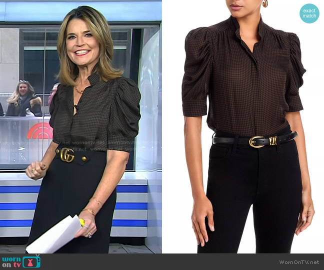 Frame The Silk Houndstooth Gillian Top in Americano Multi worn by Savannah Guthrie on Today