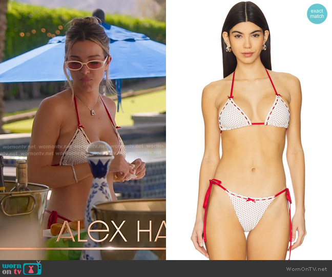 Frankies Bikinis Nick Bikini Top in Strawberry Polka Dot worn by Alex Halll (Alex Hall) on Selling the OC