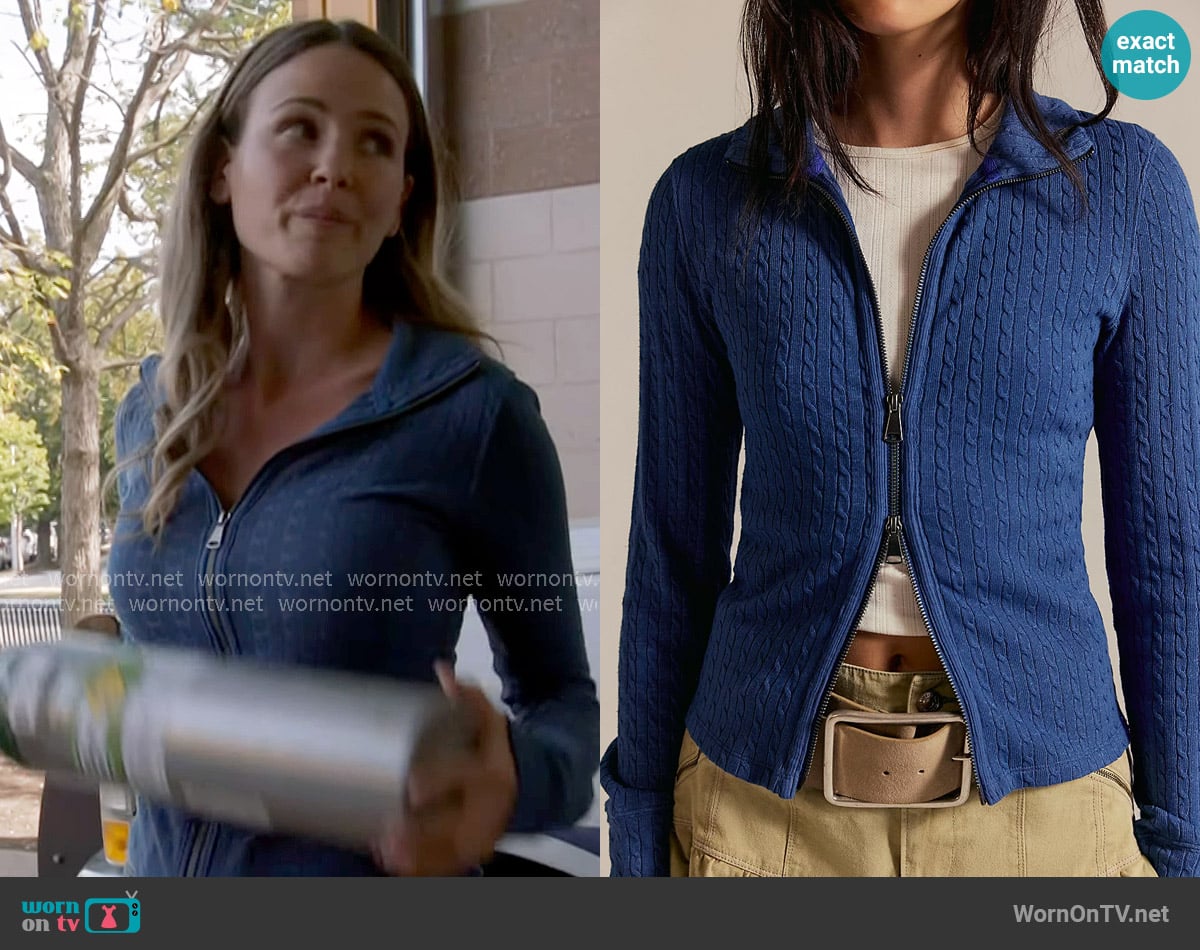 Free People Brunch Girl Zip-Up in Sailor Blue worn by Lyla 'Lizzy' Novak (Jocelyn Hudon) on Chicago Fire