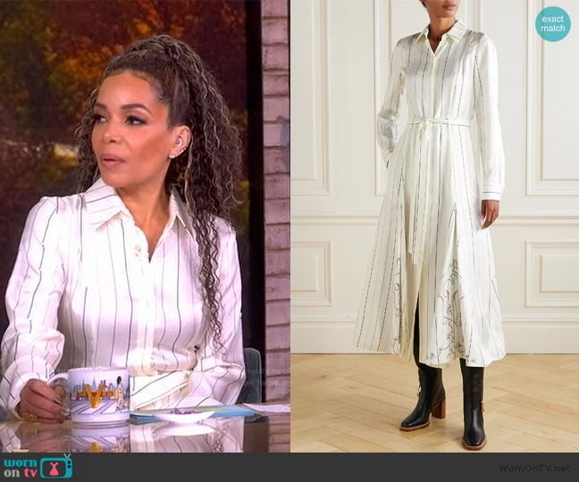 Gabriela Hearst Galway belted striped silk-twill midi shirt dress worn by Sunny Hostin on The View