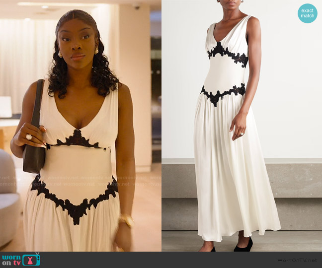 Gabriela Hearst Highland lace-trimmed silk maxi dress worn by Chelsea Lazkani on Selling Sunset