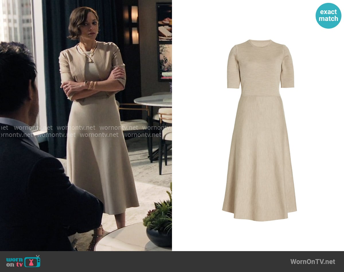 Gabriela Hearst Seymore Knit Midi Dress in Oatmeal worn by Celine Dumont (Marion Cotillard) on The Morning Show